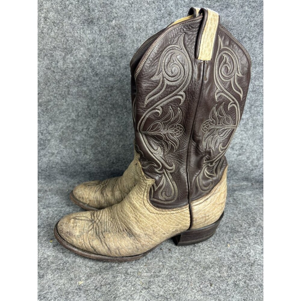 Justin Boots Mens Size 9 Brown Tan Western Cowboy Exotic Leather Ostrich Roper